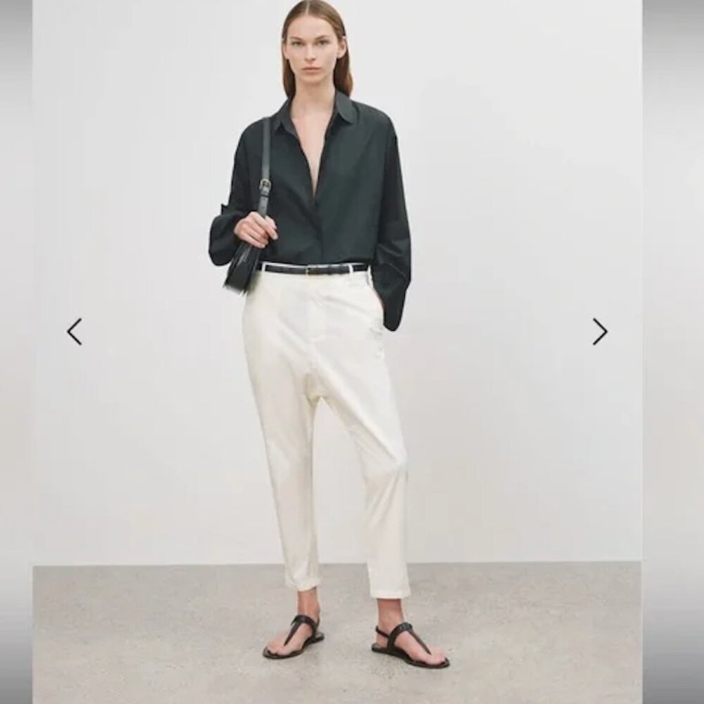 Nili Lotan Black Shirt and White Straight Leg Pants